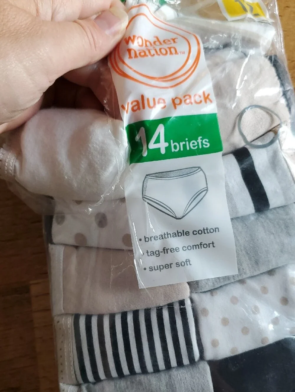 wonder nation Girls' Size 12 Briefs Pack - White, Gray, Black, Tan
